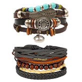 Leather Feather Peace Charm Coconut Strand Wrist Band Bracelet Combo