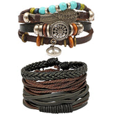 Leather Feather Peace Charm Brown Strand Wrist Band Bracelet Combo