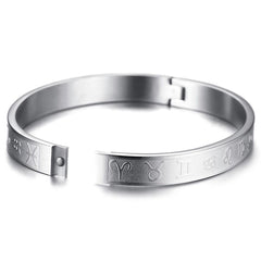 Zodiac Star Sign Stainless Steel Openable Kada Bangle Bracelet Men