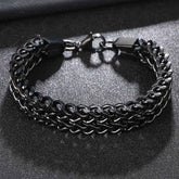 Stylish Dual Curb Glossy Black 316L Stainless Steel Bracelet Men