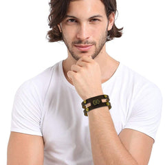 Stylish 100% Genuine Tan Brown Handcrafted Leather Multi-Strand Wrist Band Bracelet Boys Men