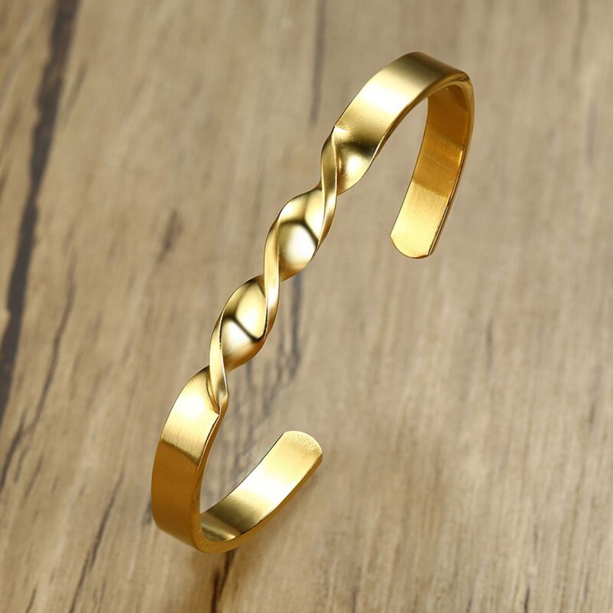 18K Gold Stainless Steel Open Cuff Kada Bangle Bracelet Men