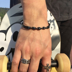 Daily Wear Slim Black Stainless Steel Cuff Kada Bangle Bracelet Men