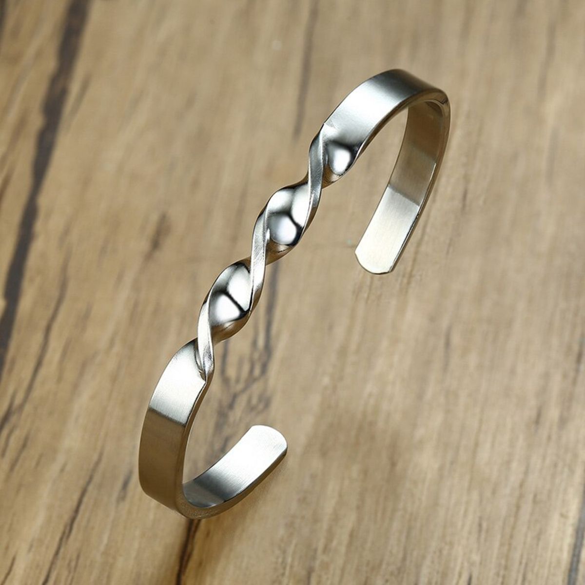 Slim Platinum Silver Stainless Steel Cuff Kada Bangle Bracelet