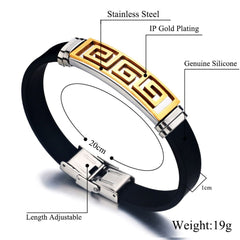 Trendy Gold Black Stainless Steel Silicone Wrist Band Bracelet Men