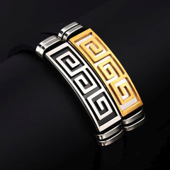Trendy Gold Black Stainless Steel Silicone Wrist Band Bracelet Men