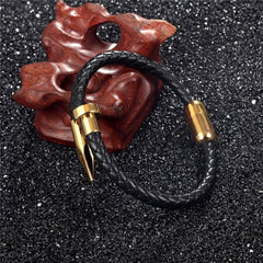 Nail Black Gold 316L Stainless Steel Braided Leather Bracelet