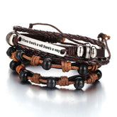 Layer Strand Beaded Braided Leather Wrist Band Wrap Around Bracelet