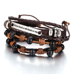 Layer Strand Beaded Braided Leather Wrist Band Wrap Around Bracelet