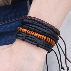 Stacked Multi Strand Layer Beaded Braided Leather Wrist Band Bracelet