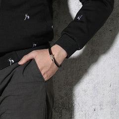 Gothic Nail Punk Black Silver Stainless Steel Braided Leather Bracelet