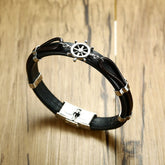 Anchor Rudder Sailor 316L Stainless Steel Black Leather Bracelet