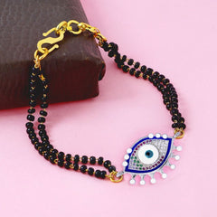 Turkish Blue Evil Eye Good Luck Cubic Zirconia Adjustable Hand Wrist Mangalsutra Bracelet Women