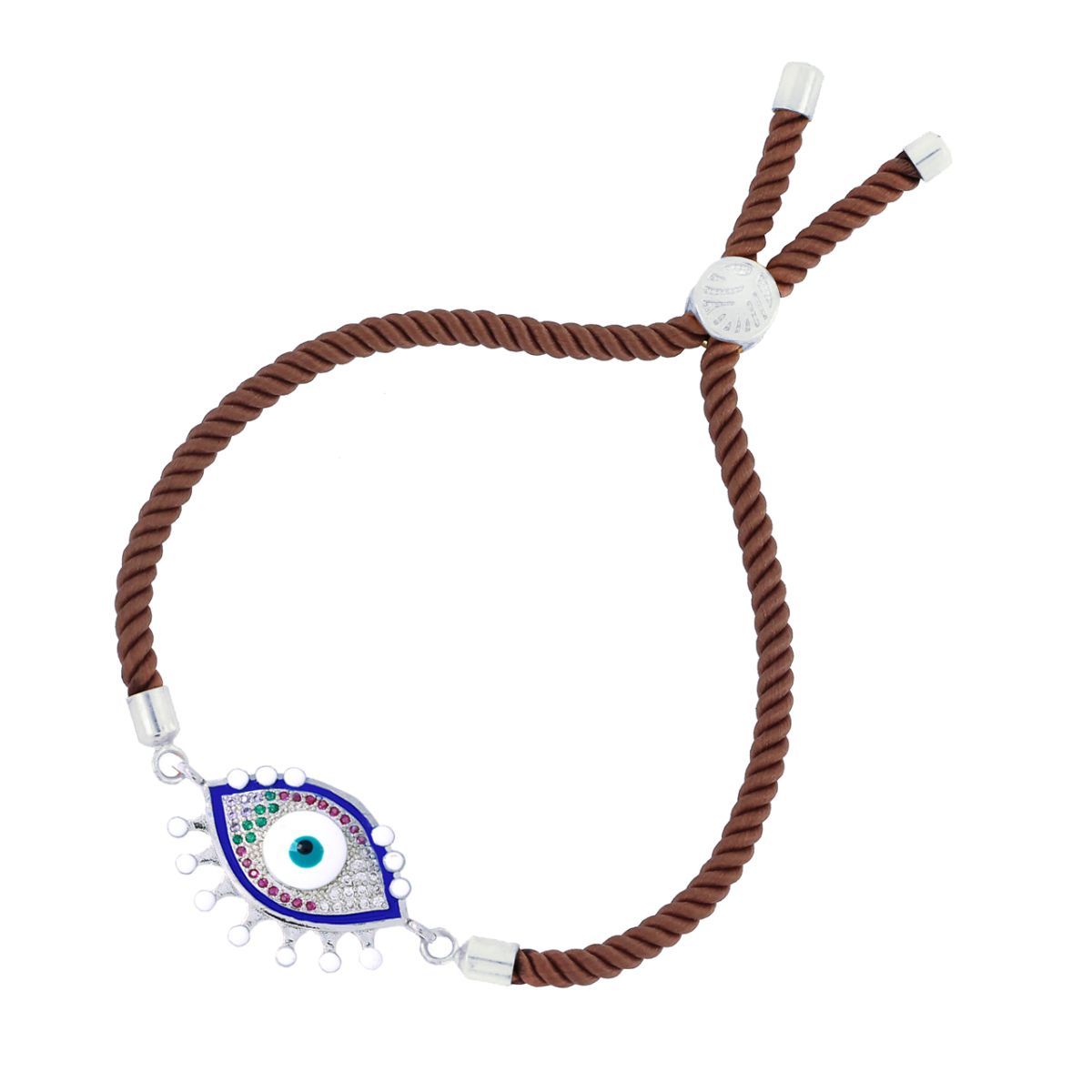 Brown Silver Enamel Thread Turkish Evil Eye Bracelet For Women