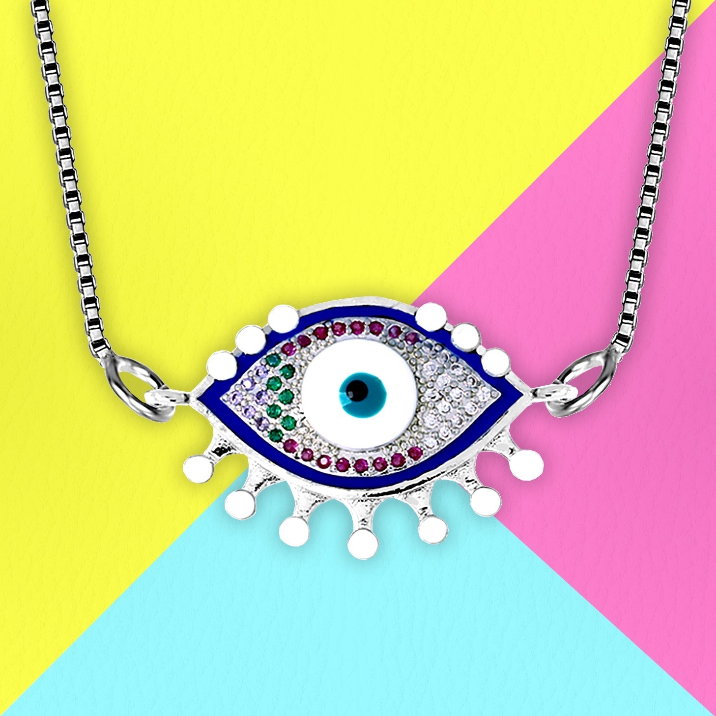 Turkish Blue Evil Eye Cubic Zirconia Necklace Pendant Chain Women