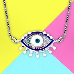 Turkish Blue Evil Eye Cubic Zirconia Necklace Pendant Chain Women