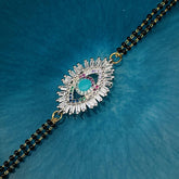 Women'S Turkish Evil Eye Good Luck Cubic Zirconia Adjustable Hand Wrist Brass Mangalsutra Bracelet (Silver)