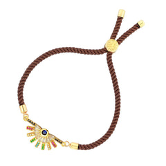 Rainbow Colourful Gold Brown Cubic Zirconia Adjustable Thread Bracelet