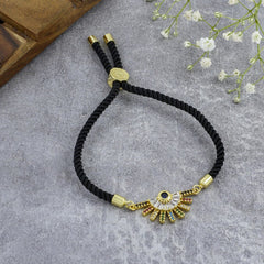 Rainbow Colourful Gold Black CZ Adjustable Thread Bracelet