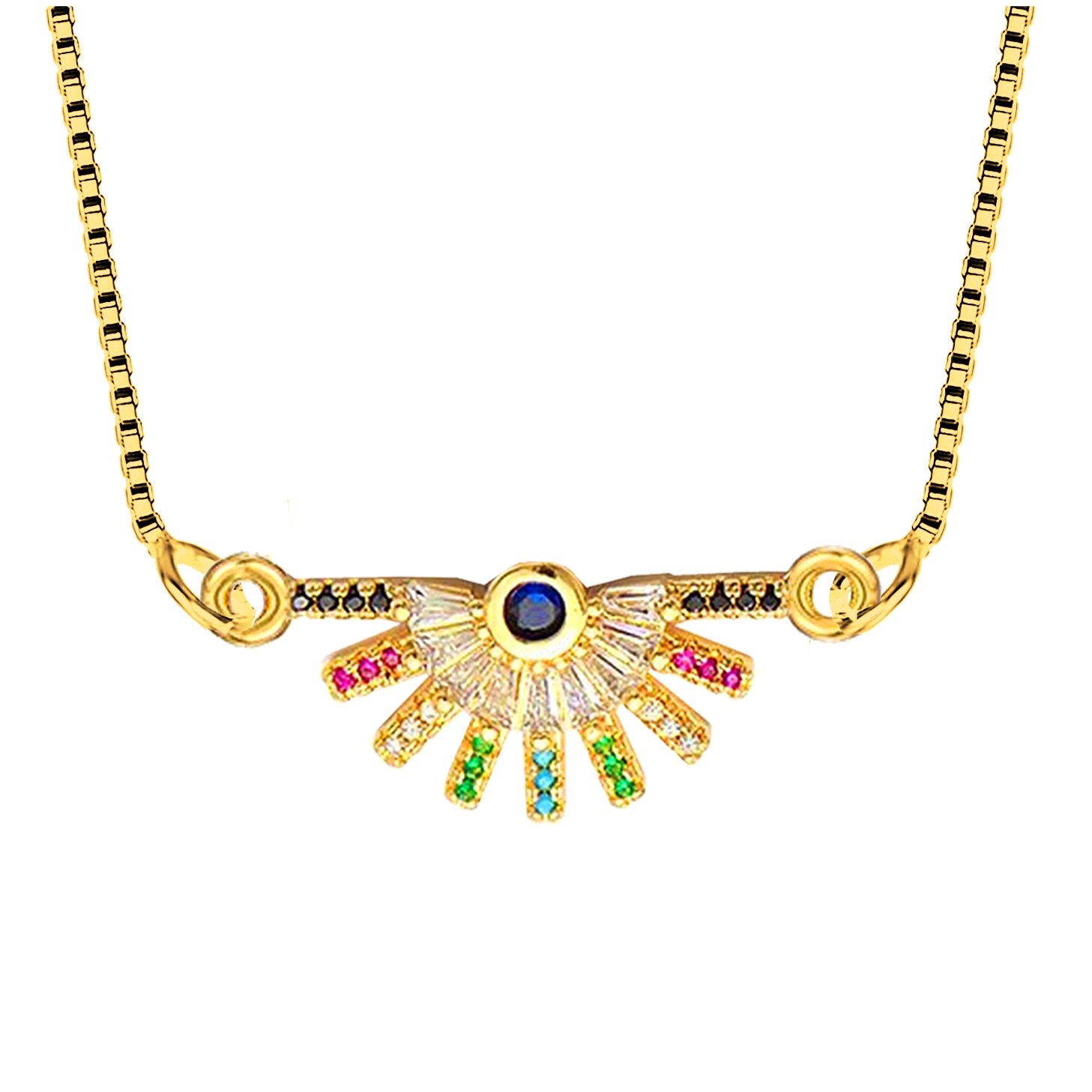 Rainbow Colourful 18K American Diamond Necklace Pendant Chain Women