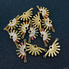 Rainbow Colourful Gold Cubic Zirconia American Diamond Centre Pcs For Women