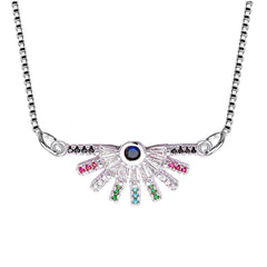 Rainbow Colourful Silver American Diamond Necklace Pendant Chain Women