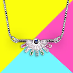 Rainbow Colourful Silver American Diamond Necklace Pendant Chain Women