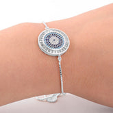 Blue Evil Eye Lucky CZ American Diamond Slider Bracelet