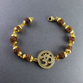 Om Gold Cubic Zirconia Rudraksh Beads Bracelet For Women