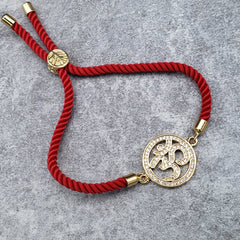 Om Gold Red American Diamond Copper Thread Bracelet For Women