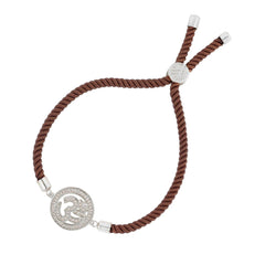 Aum Om Silver Brown American Diamond Adjustable Thread Bracelet