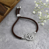 Aum Om Silver Brown American Diamond Adjustable Thread Bracelet