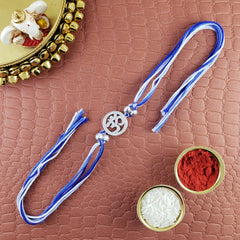 Om Silver Cubic Zirconia American Diamond Thread Rakhi Men