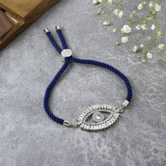 Turkish Evil Eye Baguette Silver Blue CZ Thread Bracelet