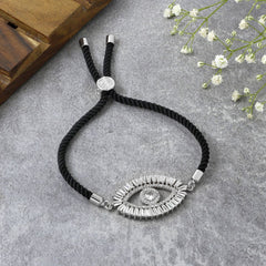 Turkish Evil Eye Baguette Silver Black CZ Thread Bracelet