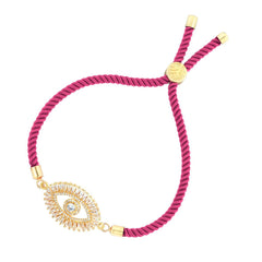 Turkish Evil Eye Baguette Gold Pink American Diamond Thread Bracelet