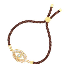 Turkish Evil Eye Baguette Gold Brown American Diamond Thread Bracelet