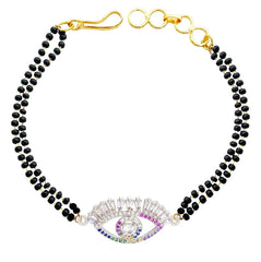 Turkish Evil Eye Good Luck Baguette Cubic Zirconia Adjustable Hand Wrist Mangalsutra Bracelet Women