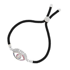 Evil Eye Good Baguette Silver Black CZ Thread Bracelet