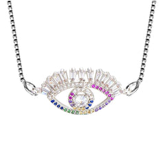 Turkish Evil Eye Cubic Zirconia Diamond Necklace Pendant Chain Women