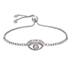 Silver Cubic Zirconia Slider Turkish Evil Eye Bracelet For Women