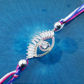 Turkish Evil Eye Good Luck Baguette CZ Silver Thread Rakhi