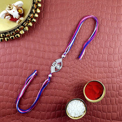Turkish Evil Eye Good Luck Baguette CZ Silver Thread Rakhi