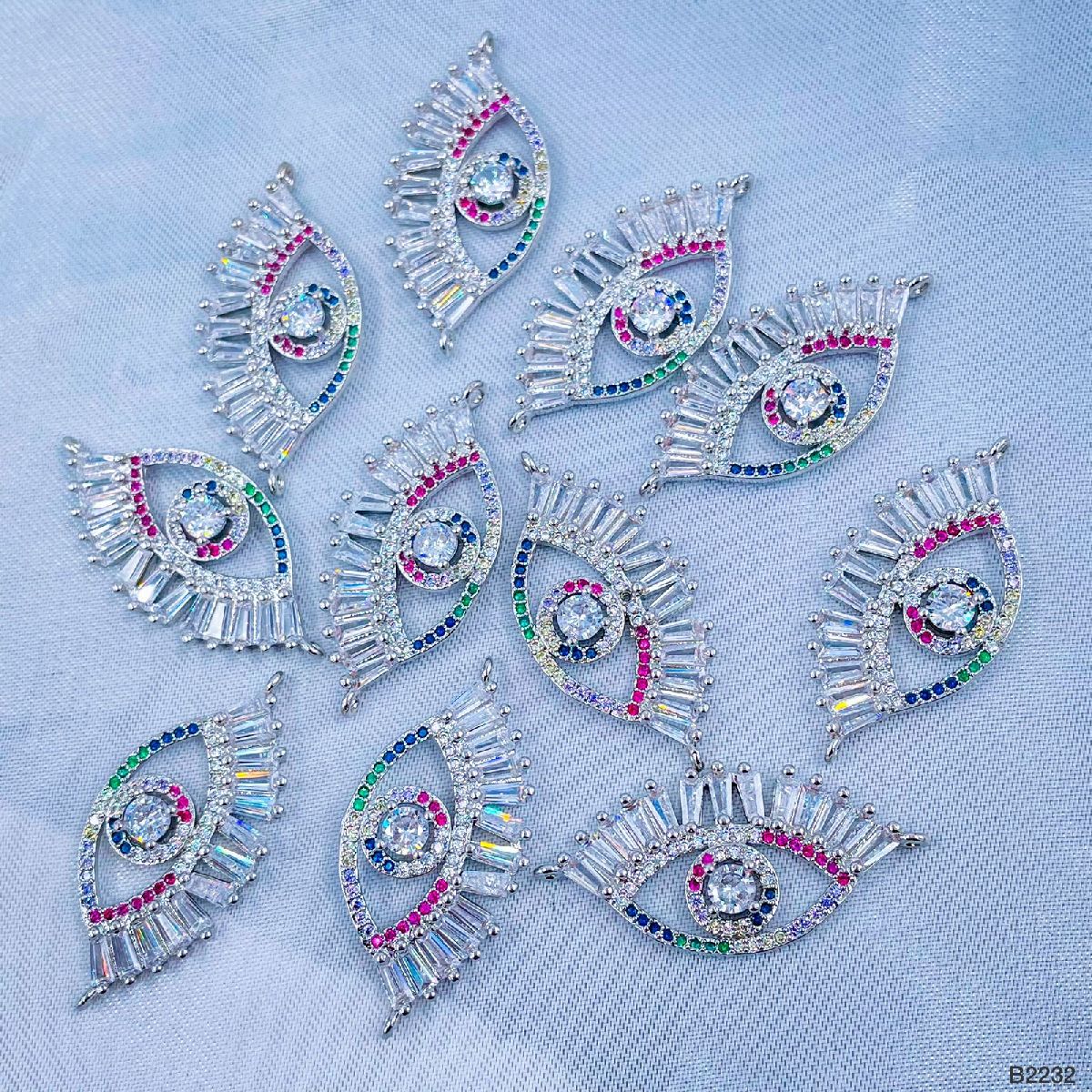 Evil Eye Nazariya Baguette Cubic Zirconia American Diamond Centre Pcs For Women