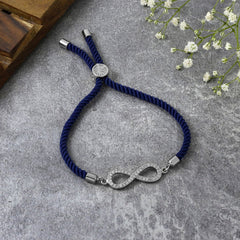 Infinity Silver Blue Cubic Zirconia Adjustable Thread Bracelet