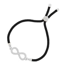 Infinity Silver Black Cubic Zirconia Adjustable Thread Bracelet