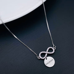 Copper Cubic Zirconia Silver Infinity Charm Necklace Pendant Chain for Women