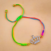 Princess Crown Copper Silver Cubic Zirconia Thread adjustable Bracelet For Women