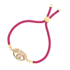 Evil Eye Good Baguette Gold Pink American Diamond Thread Bracelet