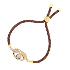 Evil Eye Good Baguette Gold Brown American Diamond Thread Bracelet